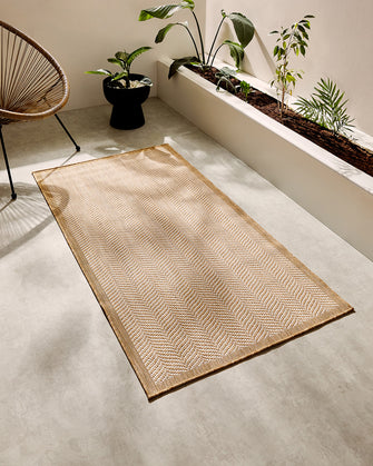 Ocean Home Textile Indoor Outdoor Rug, Washable, Herringbone Pattern, Beige