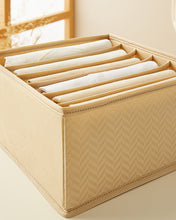 Ocean Home Textile Drawer Organizer, 6 Grids, Herringbone Pattern, Beige