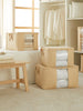 Ocean Home Textile Storage Bag With Clear Window, Set Of 3, Herringbone Pattern, Beige