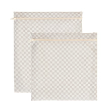 Ocean Home Textile Beige Checkered Waterproof PVC Lined Wet & Dry Bag , Set of 2