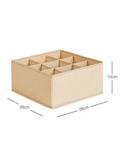 Ocean Home Textile Drawer Organizer, 9 Grids, Herringbone Pattern, Beige