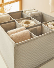 Ocean Home Textile Drawer Organizer, 9 Grids, Herringbone Pattern, Grey