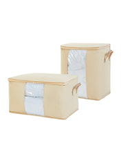 Ocean Home Textile Storage Bag With Clear Window, Set Of 2, Herringbone Pattern, Beige