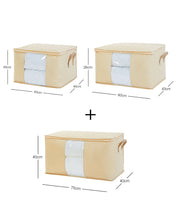 Ocean Home Textile Storage Bag With Clear Window, Set Of 3, Herringbone Pattern, Beige