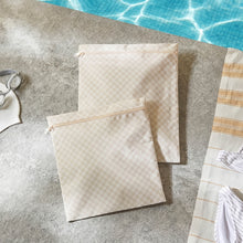 Ocean Home Textile Beige Checkered Waterproof PVC Lined Wet & Dry Bag , Set of 2