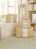 Ocean Home Textile Storage Bag With Clear Window, Set Of 3, Herringbone Pattern, Beige