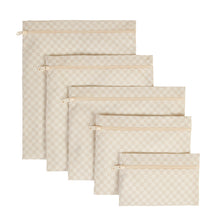 Ocean Home Textile Waterproof PVC Lined Beige Checkered Wet & Dry Bag Set, Set of 5