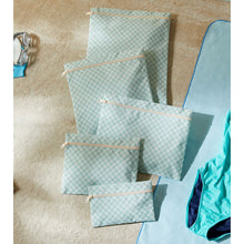 Ocean Home Textile Waterproof PVC Lined Mint Checkered Wet & Dry Bag Set, Set of 5