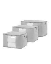 Ocean Home Textile Storage Bag With Clear Window, Set Of 3, Quilted Pattern, Grey