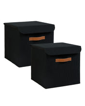 Ocean Home Textile Jute Storage Box With Lid, Pack Of 2, Black