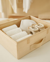 Ocean Home Textile Storage Box With Lid, Pack Of 2, Herringbone Pattern, Beige