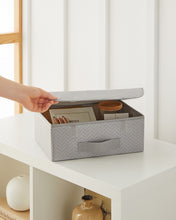 Ocean Home Textile Storage Box With Lid, Pack Of 2, Herringbone Pattern, Grey