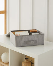 Ocean Home Textile Storage Box With Lid, Pack Of 2, Herringbone Pattern, Grey