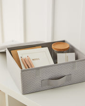 Ocean Home Textile Storage Box With Lid, Pack Of 2, Herringbone Pattern, Grey