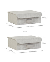 Ocean Home Textile Storage Box With Lid, Pack Of 2, Herringbone Pattern, Grey