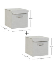 Ocean Home Textile Storage Box With Lid, Pack Of 2, Herringbone Pattern, Grey