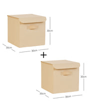 Ocean Home Textile Storage Box With Lid, Pack Of 2, Herringbone Pattern, Beige