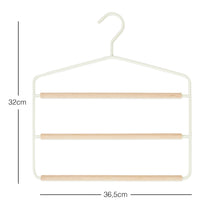 Ocean Home Textile 3 Layer Rubber-Coated Metal Hanger With Beech Wood Bar, Set Of 4, Matte White