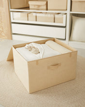 Ocean Home Textile Storage Box With Lid, Herringbone Pattern, Beige