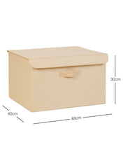 Ocean Home Textile Storage Box With Lid, Herringbone Pattern, Beige