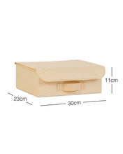 Ocean Home Textile Storage Box With Lid, Herringbone Pattern, Beige