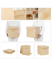 Ocean Home Textile Storage Box With Lid, Herringbone Pattern, Beige