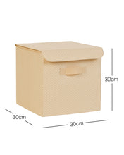 Ocean Home Textile Storage Box With Lid, Herringbone Pattern, Beige