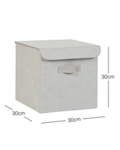 Ocean Home Textile Storage Box With Lid, Herringbone Pattern, Grey