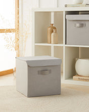 Ocean Home Textile Storage Box With Lid, Herringbone Pattern, Grey