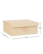 Ocean Home Textile Storage Box With Lid, Herringbone Pattern, Beige