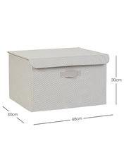 Ocean Home Textile Storage Box With Lid, Herringbone Pattern, Grey