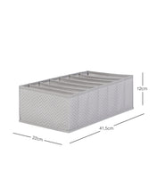 Ocean Home Textile Drawer Organizer, 7 Grids, Herringbone Pattern, Grey