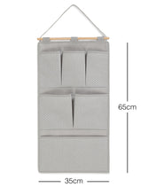 Ocean Home Textile Wall Hanging Organizer With 6 Pockets, Herringbone Pattern, Grey