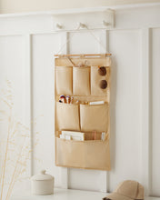 Ocean Home Textile Wall Hanging Organizer With 6 Pockets, Herringbone Pattern, Beige