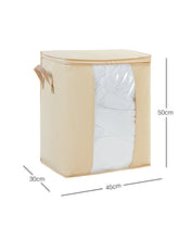 Ocean Home Textile Storage Bag With Clear Window, Herringbone Pattern, Beige