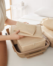 Ocean Home Textile Travel Packing Organizer, Set Of 6, Herringbone Pattern, Beige