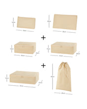 Ocean Home Textile Travel Packing Organizer, Set Of 6, Herringbone Pattern, Beige