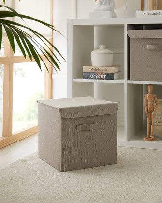 Ocean Home Textile Storage Box With Lid, Beige