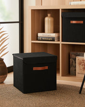 Ocean Home Textile Jute Storage Box With Lid, Black