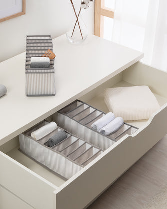 Ocean Home Textile Drawer Organizer, 10 Grids, Pack Of 3, Grey