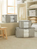 Ocean Home Textile Storage Bag With Clear Window, Set Of 3, Herringbone Pattern, Grey