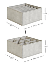 Ocean Home Textile Drawer Organizer, Set Of 2, Herringbone Pattern, Grey