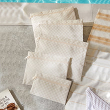 Ocean Home Textile Waterproof PVC Lined Beige Checkered Wet & Dry Bag Set, Set of 5