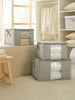 Ocean Home Textile Storage Bag With Clear Window, Set Of 3, Herringbone Pattern, Grey
