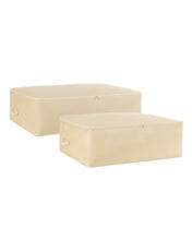 Ocean Home Textile Underbed Storage Bag,Set Of 2, Herringbone Pattern, Beige