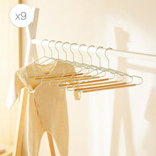 Ocean Home Textile Rubber Coated Metal Hangers With Maple Wood Bar, Pack Of 9, Matte Mint