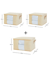 Ocean Home Textile Storage Bag With Clear Window, Set Of 3, Herringbone Pattern, Beige