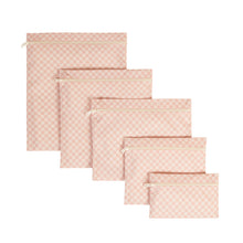Ocean Home Textile Waterproof PVC Lined Pink Checkered Wet & Dry Bag Set, Set of 5