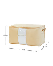 Ocean Home Textile Storage Bag With Clear Window, X Large, Herringbone Pattern, Beige