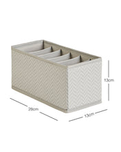 Ocean Home Textile Drawer Organizer, 6 Grids, Herringbone Pattern, Grey